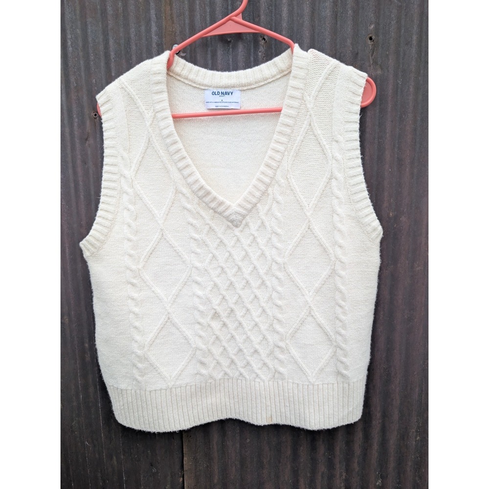 Old Navy Cable Knit Sweater Vest Women Small Layering Tennis Preppy Academia 90s